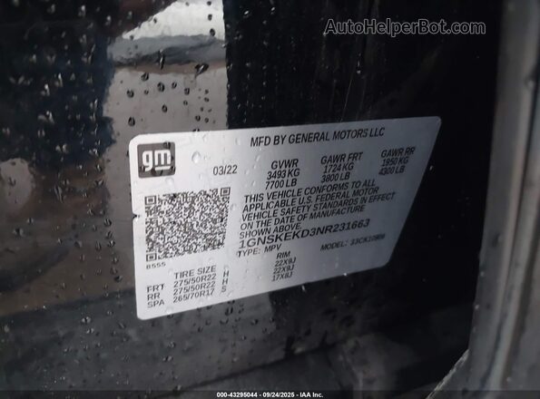 1GNSKEKD3NR231663 2022 CHEVROLET SUBURBAN Black Widok komory silnika