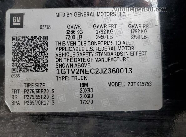 1GTV2NEC2JZ360013 2018 GMC SIERRA Black Engine compartment view