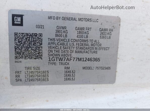 1GTW7AF77M1246365 2021 GMC SAVANA CARGO White Widok komory silnika