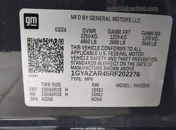 1GYAZAR45RF202276 2024 CADILLAC XT4 Синий Вид подкапотного пространства