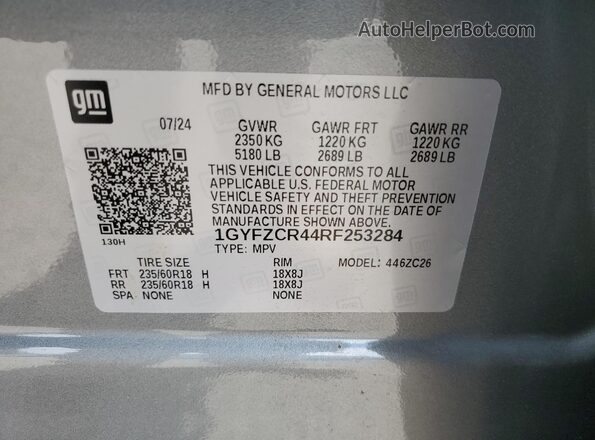 1GYFZCR44RF253284 2024 CADILLAC XT4 Gray VIN կոդի պիտակի տեսք