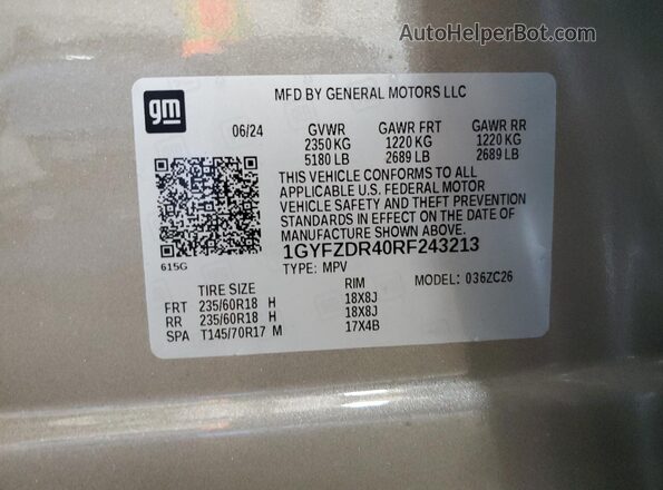 1GYFZDR40RF243213 2024 CADILLAC XT4 Silver Вид наклейки з VIN-кодом