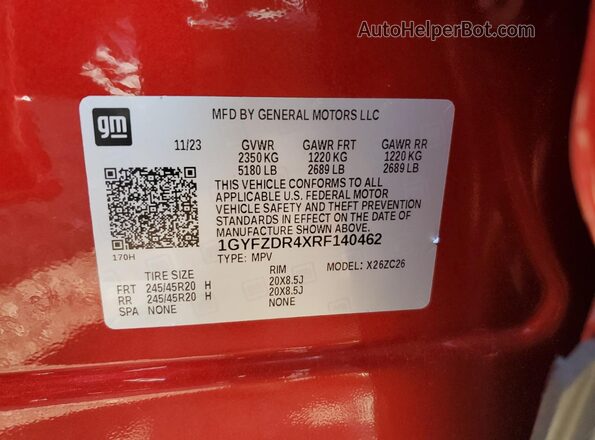1GYFZDR4XRF140462 2024 CADILLAC XT4 Red სალონის 360-გრადუსიანი ხედი