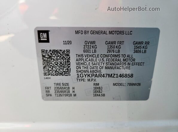 1GYKPAR47MZ146858 2021 CADILLAC OTHER Белый Вид наклейки с VIN-кодом