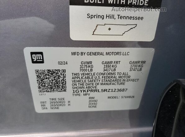 1GYKPRRL5RZ123687 2024 CADILLAC OTHER Gray Vista de la etiqueta del VIN