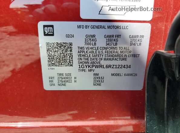 1GYKPWRL6RZ122434 2024 CADILLAC OTHER Red Vista interior de 360 grados