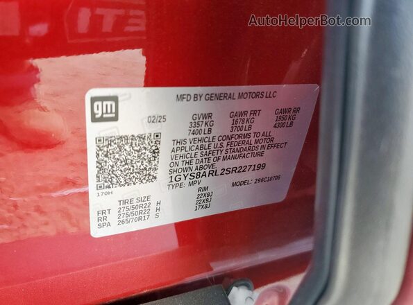 1GYS8ARL2SR227199 2025 CADILLAC ESCALADE Красный Панорамный вид салона 360°
