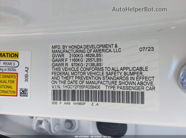 1HGCY2F55PA058406 2023 HONDA ACCORD Белый Вид подкапотного пространства