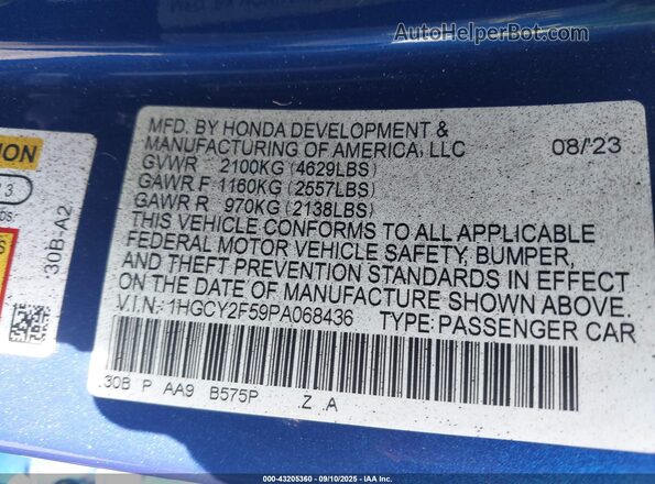 1HGCY2F59PA068436 2023 HONDA ACCORD HYBRID Синий Вид подкапотного пространства
