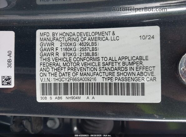 1HGCY2F66SA009216 2025 HONDA ACCORD HYBRID Black Widok komory silnika