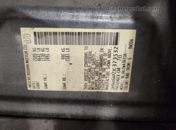 1N4AA6AP2JC373532 2018 NISSAN MAXIMA Gray Widok naklejki z numerem VIN