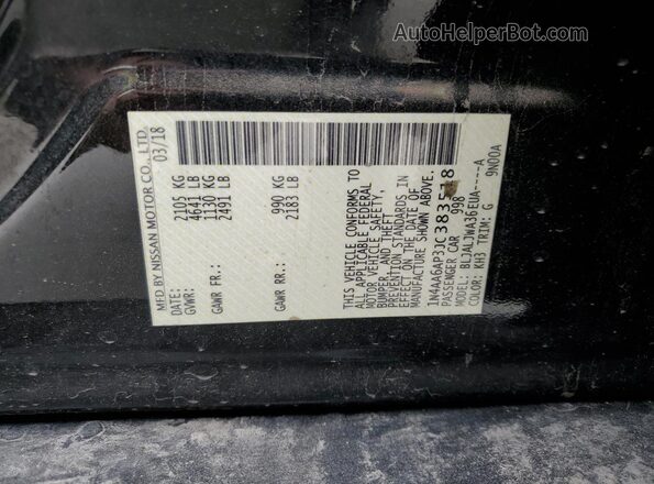 1N4AA6AP3JC383518 2018 NISSAN MAXIMA Black VIN კოდის სტიკერის ხედი