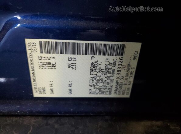 1N4AA6AP5JC383326 2018 NISSAN MAXIMA Blue Вид підкапотного простору