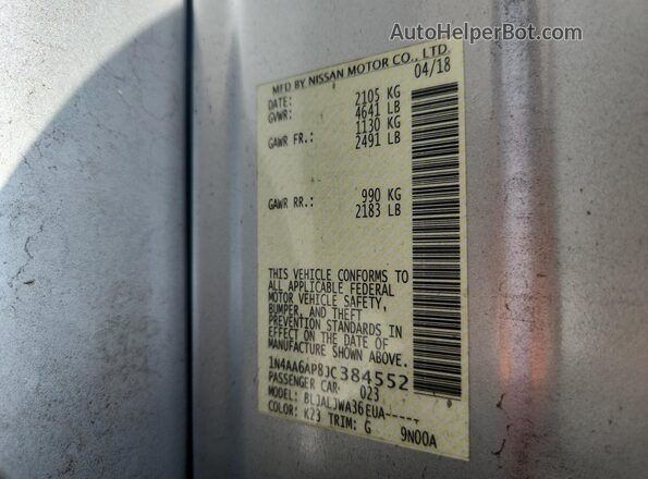 1N4AA6AP8JC384552 2018 NISSAN MAXIMA Серебряный Вид подкапотного пространства