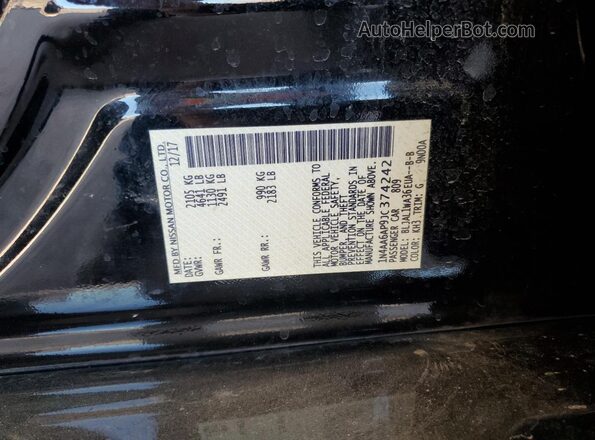 1N4AA6AP9JC374242 2018 NISSAN MAXIMA Black Vista de la etiqueta del VIN