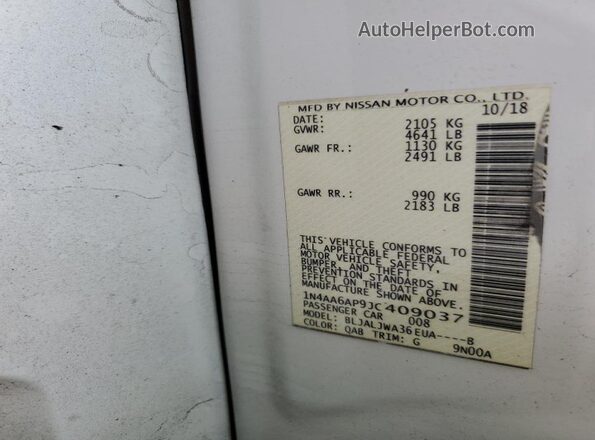 1N4AA6AP9JC409037 2018 NISSAN MAXIMA White Вид підкапотного простору