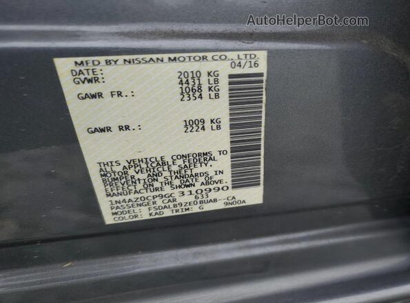 1N4AZ0CP9GC310990 2016 NISSAN LEAF Charcoal Շարժիչի բաժամունքի տեսք