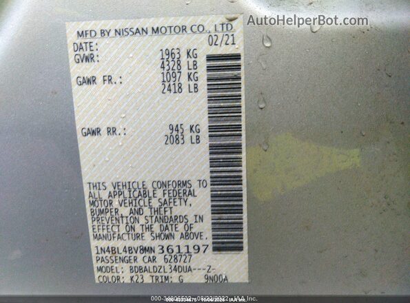 1N4BL4BV8MN361197 2021 NISSAN ALTIMA Silver Vista del compartimento del motor