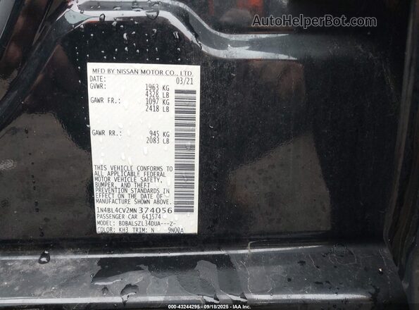 1N4BL4CV2MN374056 2021 NISSAN ALTIMA Черный Вид подкапотного пространства