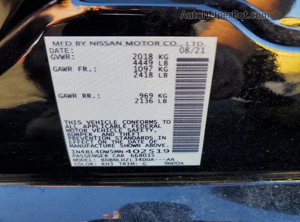 1N4BL4DW5MN402519 2021 NISSAN ALTIMA Black Vista del compartimento del motor