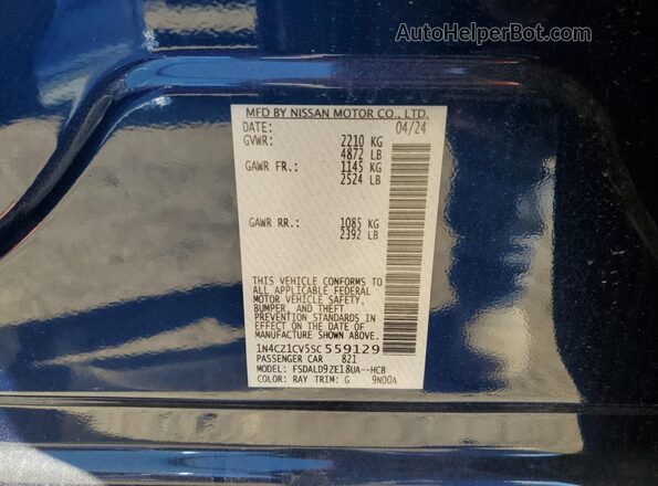 1N4CZ1CV5SC559129 2025 NISSAN LEAF Blue Вид наклейки з VIN-кодом