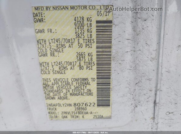 1N6AF0LY2HN807622 2017 NISSAN NV CARGO NV2500 HD White Widok komory silnika
