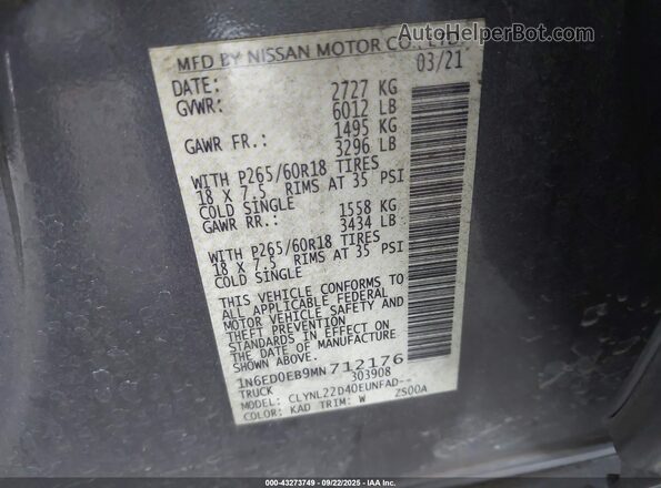 1N6ED0EB9MN712176 2021 NISSAN FRONTIER Gray Engine compartment view