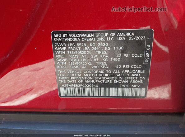 1V25MPE82PC020940 2023 VOLKSWAGEN ID.4 Red Vista del compartimento del motor