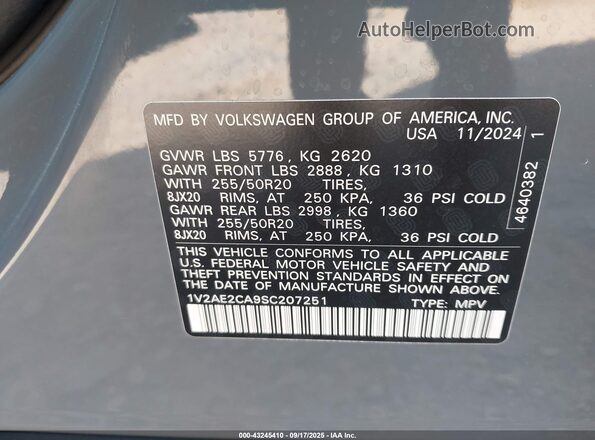 1V2AE2CA9SC207251 2025 VOLKSWAGEN ATLAS Серый Вид подкапотного пространства