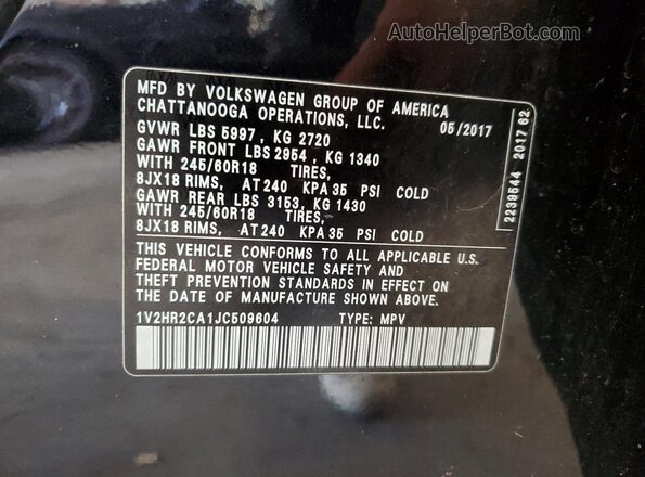 1V2HR2CA1JC509604 2018 VOLKSWAGEN ATLAS Black VIN კოდის სტიკერის ხედი