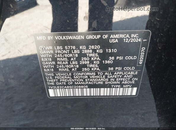 1V2LE2CA8SC208805 2025 VOLKSWAGEN ATLAS Черный Вид подкапотного пространства