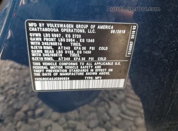 1V2LR2CA2JC590624 2018 VOLKSWAGEN ATLAS Blue Սալոնի 360 աստիճան տեսք