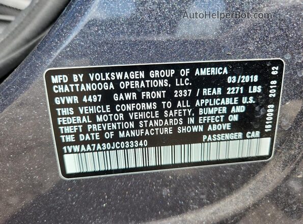 1VWAA7A30JC033340 2018 VOLKSWAGEN PASSAT Gray Engine compartment view