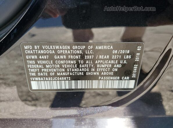 1VWBA7A32JC045672 2018 VOLKSWAGEN PASSAT Black Շարժիչի բաժամունքի տեսք