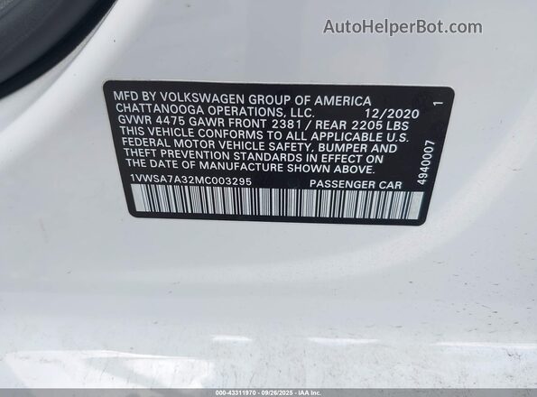 1VWSA7A32MC003295 2021 VOLKSWAGEN PASSAT Brown Շարժիչի բաժամունքի տեսք