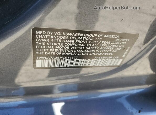 1VWSA7A35MC014677 2021 VOLKSWAGEN PASSAT Gray Engine compartment view