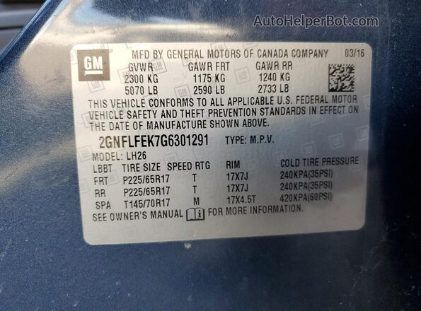 2GNFLFEK7G6301291 2016 CHEVROLET EQUINOX Blue სალონის 360-გრადუსიანი ხედი