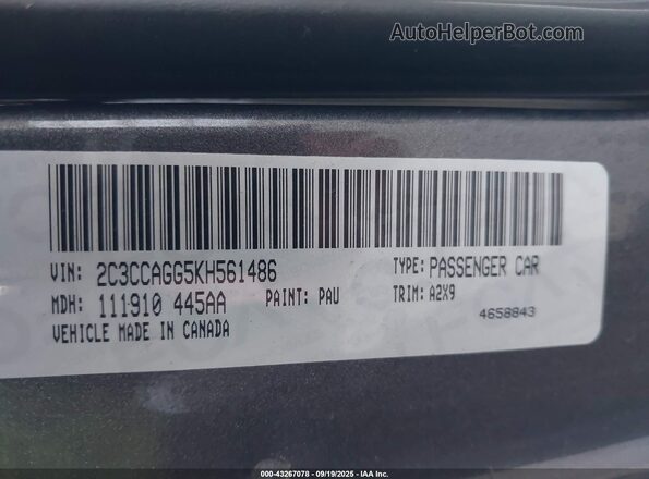 2C3CCAGG5KH561486 2019 CHRYSLER 300 Серый Вид подкапотного пространства