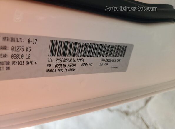 2C3CDXGJ6JH113154 2018 DODGE CHARGER White VIN sticker view