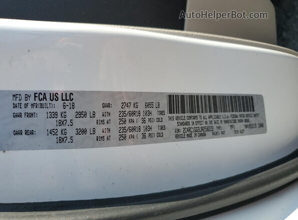 2C4RC1GG3JR258222 2018 CHRYSLER PACIFICA White VIN კოდის სტიკერის ხედი