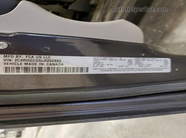 2C4RDGCG5LR252883 2020 DODGE GRAND Gray Widok naklejki z numerem VIN