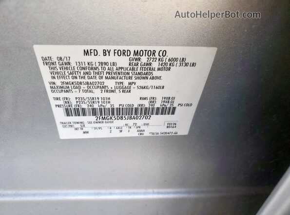2FMGK5D85JBA02702 2018 FORD FLEX Серебряный Вид наклейки с VIN-кодом