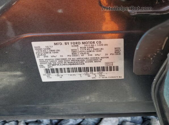 2FMPK3J93JBB09328 2018 FORD EDGE Charcoal Widok naklejki z numerem VIN