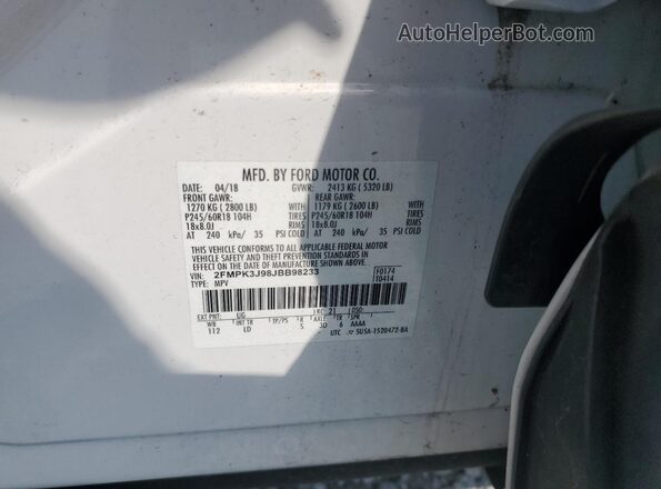 2FMPK3J98JBB98233 2018 FORD EDGE Белый Вид наклейки с VIN-кодом