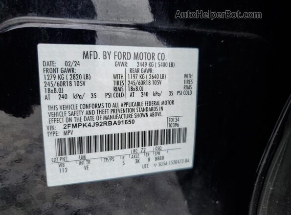 2FMPK4J92RBA91650 2024 FORD EDGE Black Widok naklejki z numerem VIN