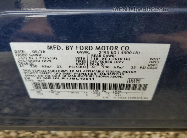 2LMPJ6LR1JBL40511 2018 LINCOLN MKX Blue Vista del compartimento del motor