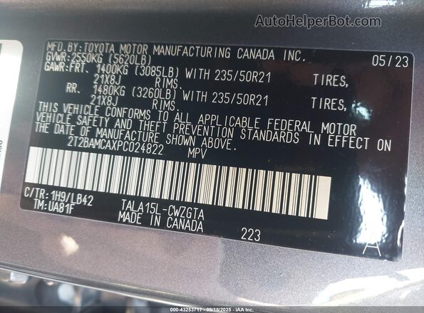 2T2BAMCAXPC024822 2023 LEXUS RX 350 Gray Вид підкапотного простору