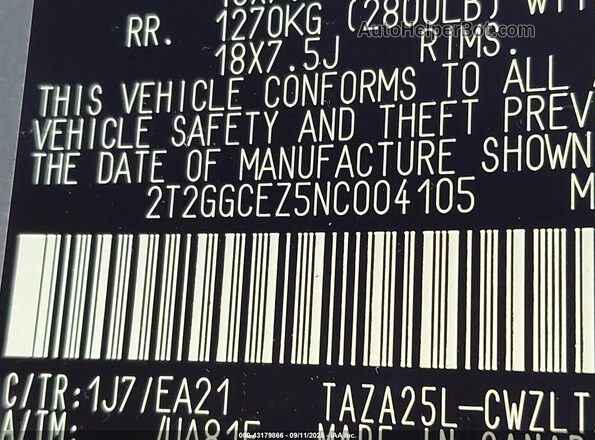 2T2GGCEZ5NC004105 2022 LEXUS NX 350 Серый Вид подкапотного пространства