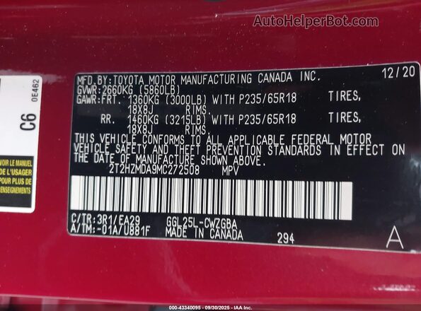 2T2HZMDA9MC272508 2021 LEXUS RX 350 Красный Вид подкапотного пространства