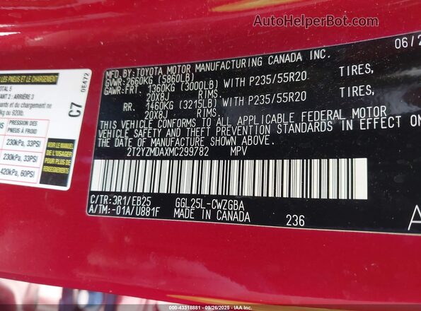 2T2YZMDAXMC299782 2021 LEXUS RX 350 Red Widok komory silnika